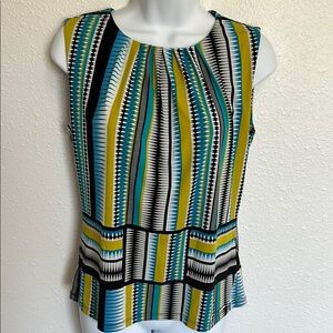 Calvin Klein Yellow and Blue Geometric Blouse with Chic Style Size Small